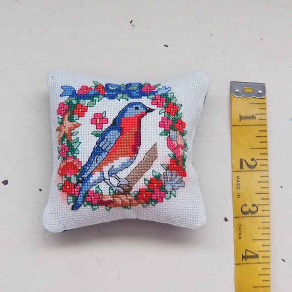 Handmade Bluebird Cross-Stitch Pincushion - Picture 8 of 9